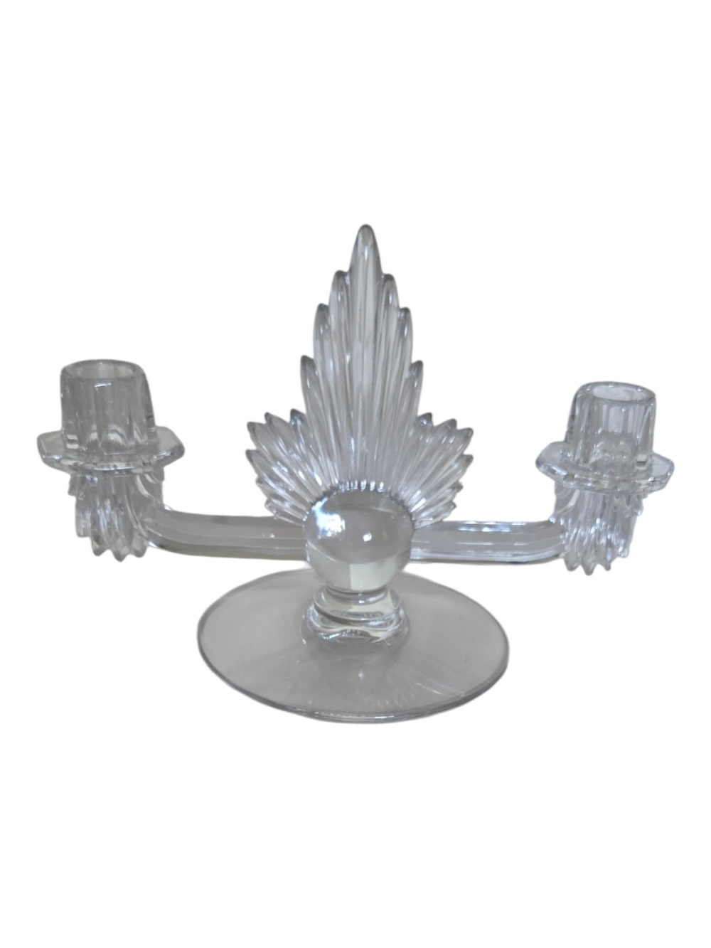Clear Glass Double Candle Holder with Decorative Back
